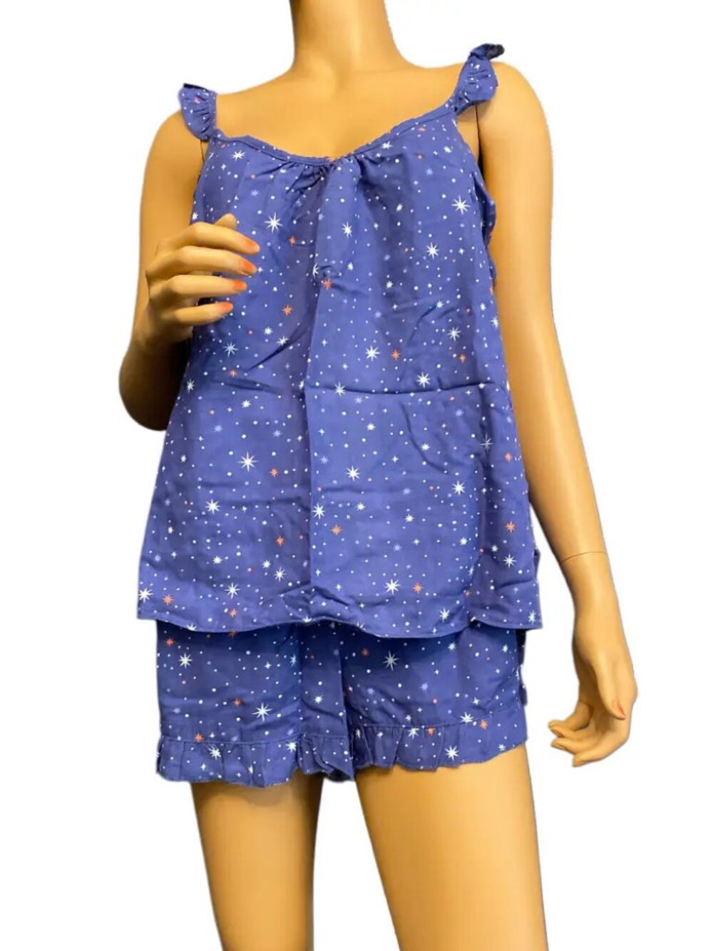 Jenni Intimates Celestial Star Print Pajama Set Tank and Shorts Blue